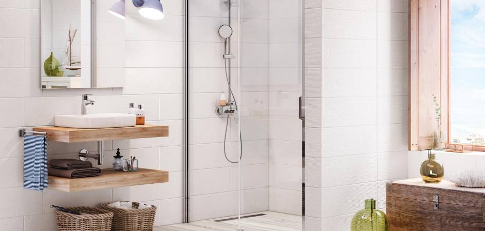 Bathroom space with shower screen by Roca